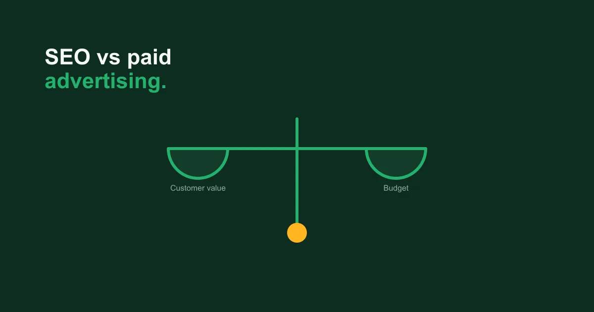 Balance scale weighing customer value against advertising budget.