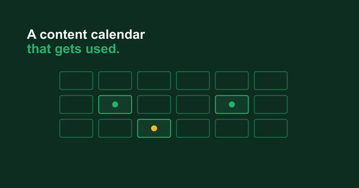 Calendar grid with a few dates highlighted, representing a content publishing schedule.